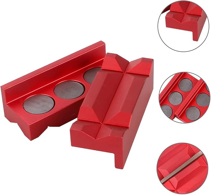 BARTOO Aluminum 4" Vise Jaws Pads, Magnetic Reversible Pipe Vise, AN Fitting Vice Jaw Covers, Professional Grade Multi-Purpose Vise Jaw Protective Inserts for Any Metal Bench Vice (4", Red)