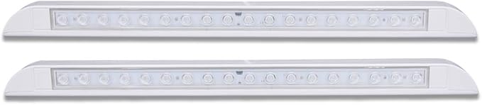 Raycharm 20" RV & Marine Boat LED Awning Porch Utility Light Fixture, 40° Down Angle Beam, 6000K Cool-White, 12V/24V DC, High Light-Output Low Ampere Draw, Waterproof White Finish, 2-Pack