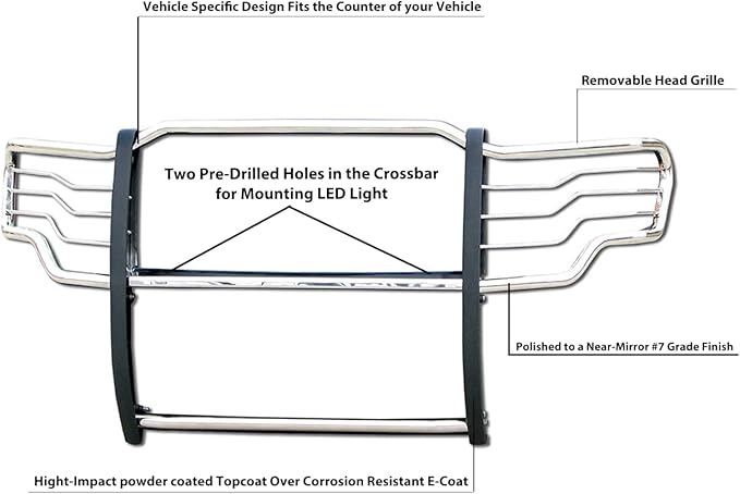 Black Horse Grille brush Bumper Guard Modular Stainless Steel Compatible with 2009-2014 Ford F-150-17FP30MSS