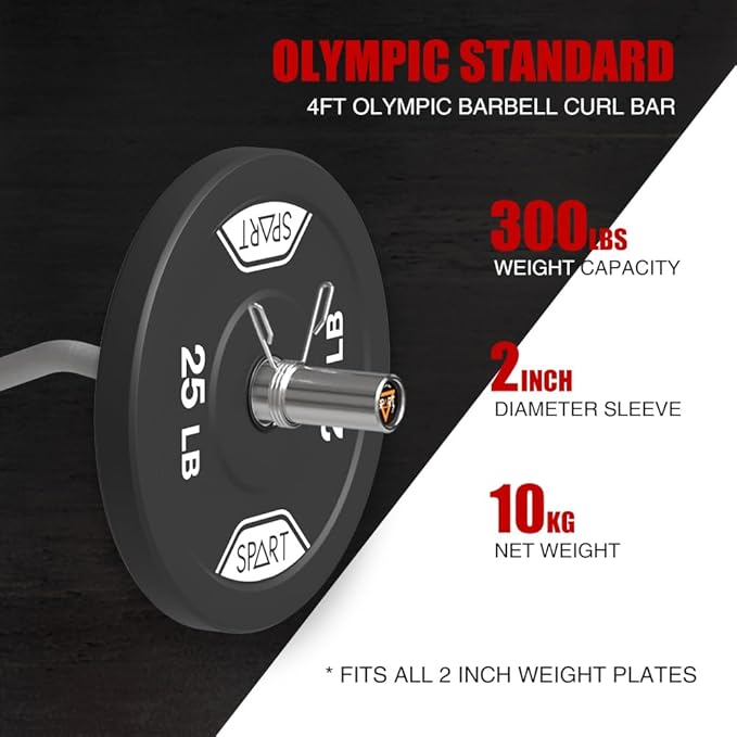4FT Olympic Barbell Bar, 47Inch Straight Weight Bar with 2 Collars, Solid Olympic Bar with Bearings, 500Lbs Capacity Weightlifting Bar for Home Gym Strength Training, Suitable for 2 Inch Plates