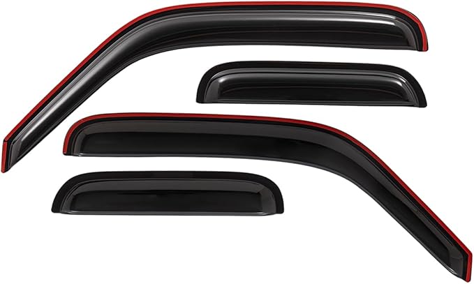 Lightronic Extra Durable Tape-on Auto Vent Window Visor, Fits 1999-2011 Ford Ranger SuperCab w/Fixed Rear Window; 1999-2010 Mazda B-Series Ext. Cab, UV Protect Rain Guard Wind Deflector, Smoke, 4-Pcs