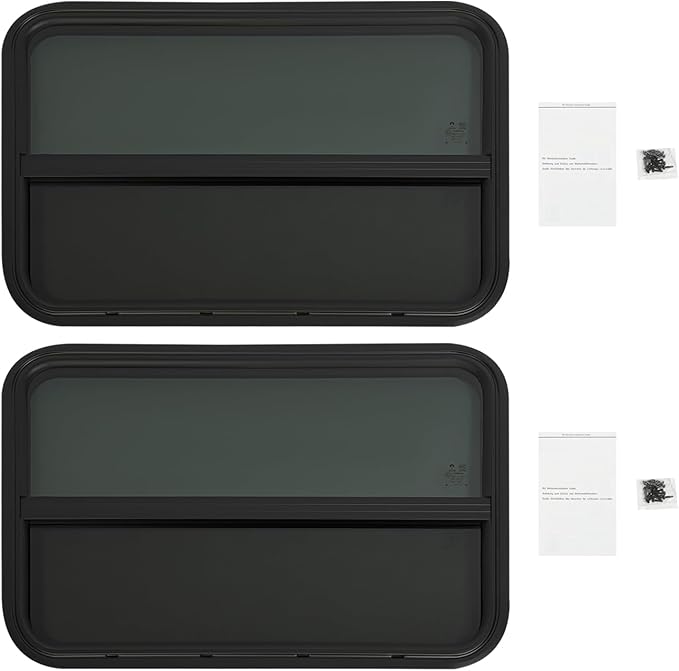 2 Pack RV Window Teardrop Style, 30" X 20" Universal RV Window Vertical Slide With 2 Trim Ring, Vertical Sliding Glass Window with Screen Window for Cargo, Horse Trailer(30"Wx20"H(2 pack))