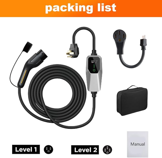 Junsun Level 1&2 EV Charger 32Amp 110V-240V with 20FT Cable, Portable Home Charger NEMA 14-50 5-15 Plug for All SAE J1772 Electric Cars