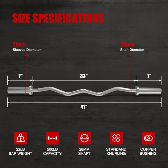 4FT Olympic Barbell Bar, 47Inch Straight Weight Bar with 2 Collars, Solid Olympic Bar with Bearings, 500Lbs Capacity Weightlifting Bar for Home Gym Strength Training, Suitable for 2 Inch Plates