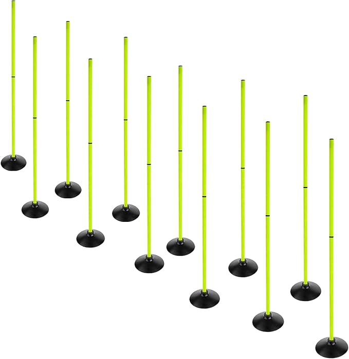Fluorescent Green Soccer Agility Poles Set Detachable Sports Trainning Speed Pole Slalom Poles with Rubber Base Sport Traning Equipment