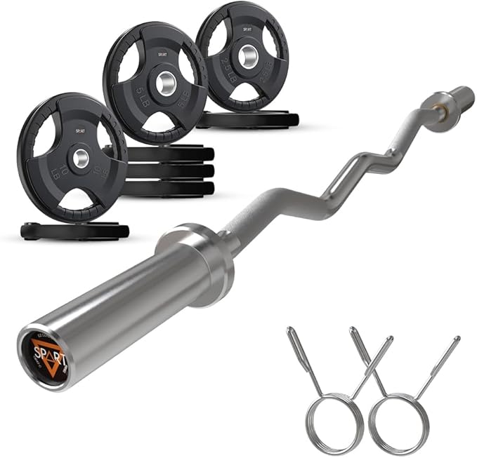 Olympic EZ Curl Bar, 47INCH/4FT Strength Training Curling Bar with Knurled Grip, Chrome Finish, Copper Sleeve Barbell for 2-inch Weight Plates, 500 LBS Capacity