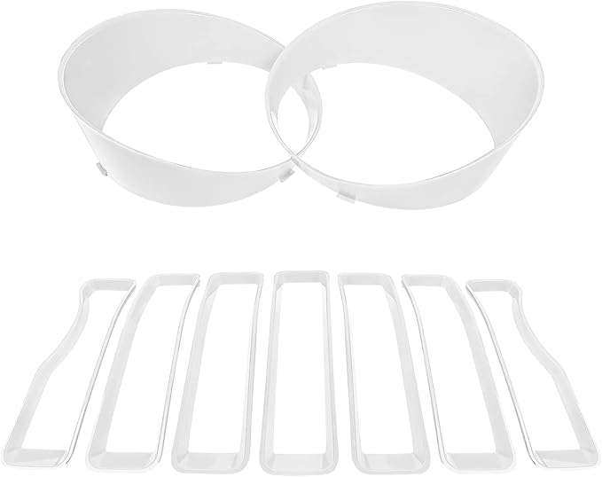 Front Grille Mesh Inserts & Headlight Cover for Jeep Wrangler JL JLU Unlimited Sport/Sports 2018-2023 Exterior Accessories Clip-in Grille Guard Cover Headlight Bezels Trim Ring (White 9PCS)