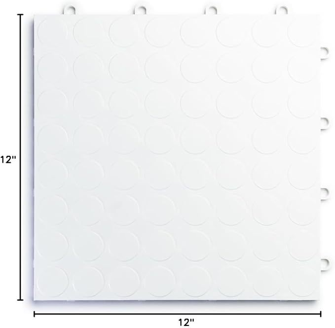 Big Floors RaceDeck CircleTrac, Interlocking Non-Slip Garage Flooring Tile, Durable, Modular, Heavy-Duty Copolymer, Easy Install (White, 24 Pack of 12 x 12" Tiles)