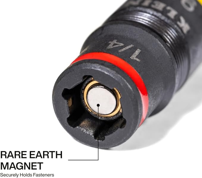 Klein Tools 32932 5-in-1 SAE Impact Socket Set, 2 Flip Sockets with 1/4, 5/16, 3/8, 7/16 Nut Driver Sizes and 1/4-Inch Bit Holder, Impact Rated 3-1/2-Inch Shaft