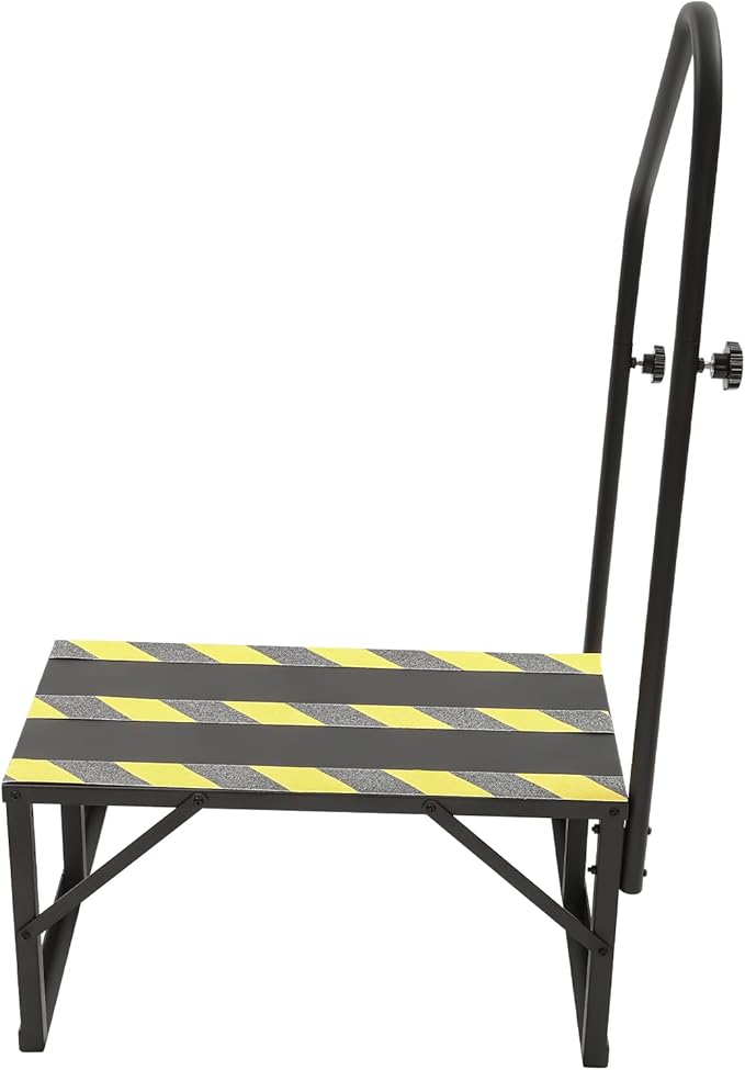 RV Steps with handrail, 2 Steps Mobile Home Stairs Steps Outdoor, Hot tub Steps with handrail & Reflective Strips. Portable Stairs for Travel Trailer, Motor Home (Matt Black)