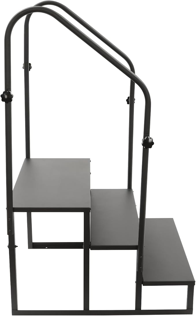 3 Step RV Stairs with Handrails - Hot Tub Steps Portable Mobile Home Stairs for RV, Travel Trailer, Camper Outdoor (Black)