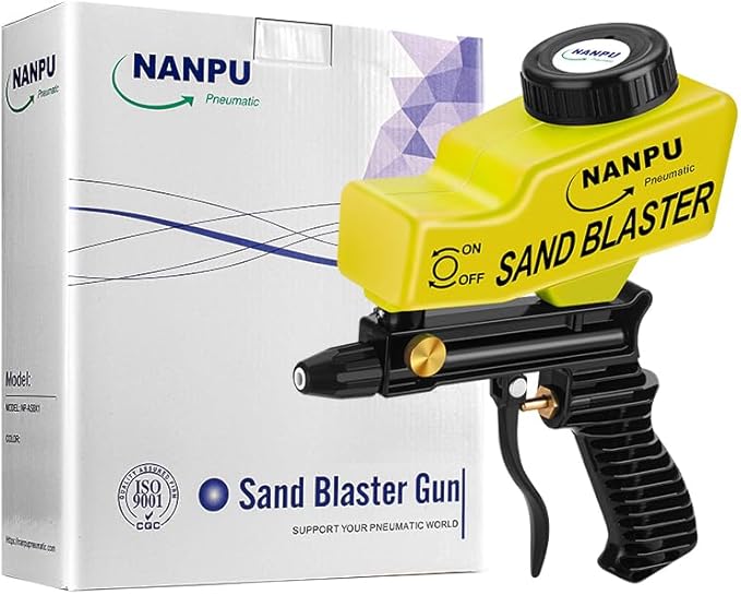 NANPU Light-Duty Air Sandblaster Gun Kit with Gravity Feed, Ceramic Nozzle, Metal Body, for Small Project Surface Prep, Paint & Rust Removal, Metal/Wood/Glass Etching, Requires Air Compressor
