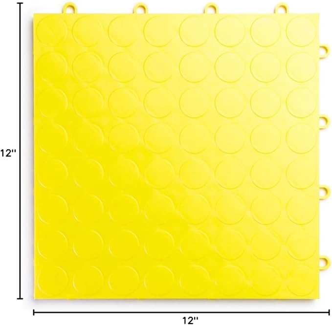 Big Floors RaceDeck CircleTrac, Interlocking Non-Slip Garage Flooring Tile, Durable, Modular, Heavy-Duty Copolymer, Easy Install (Yellow, 12 Pack of 12 x 12" Tiles)