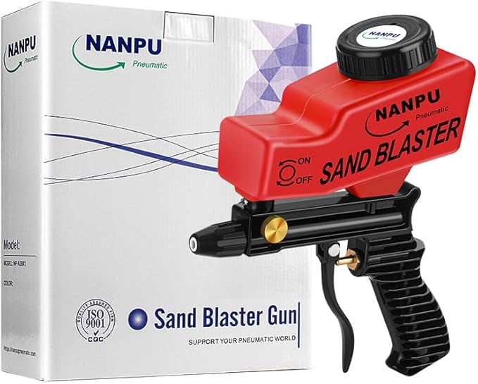 NANPU Light-Duty Air Sandblaster Gun Kit with Gravity Feed, Ceramic Nozzle, Metal Body, for Small Project Surface Prep, Paint & Rust Removal, Metal/Wood/Glass Etching, Requires Air Compressor