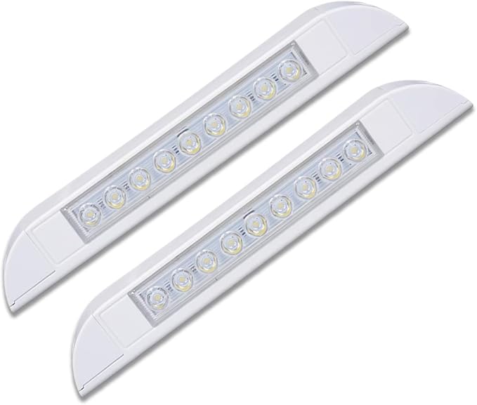 Raycharm 10" RV & Marine Boat LED Awning Porch Utility Light Fixture, 40° Down Angle Beam, 6000K Cool-White, 12V/24V DC, High Light-Output Low Ampere Draw, Waterproof White Finish, 2-Pack