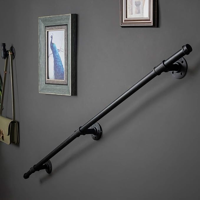 12FT Stair Handrail Industrial Loft Pipe Style for Indoor Stairs, Wall Mounted Stairway Handrail,Basement Stair Railing
