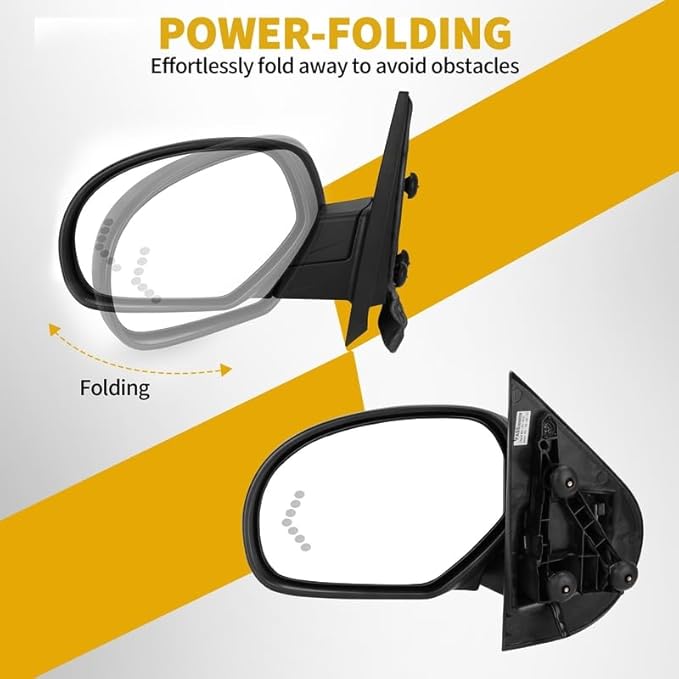 DWVO Passenger Side Power Heated Mirror for 2007-2013 Chevy Silverado & GMC Sierra, 2014 2500HD/3500HD, Tahoe, Suburban, Avalanche, Yukon XL Denali with LED Turn Signal, Telescoping & Manual Folding