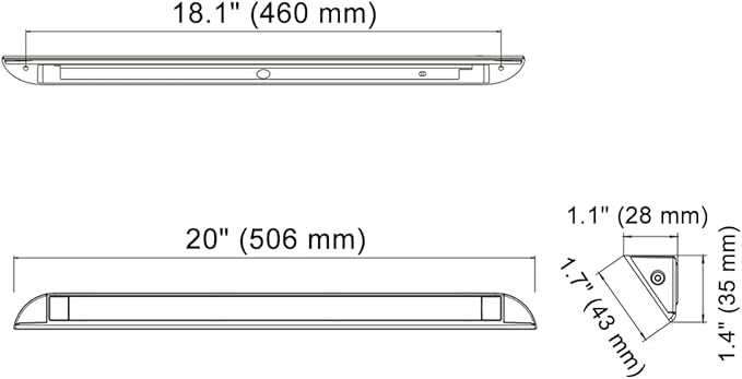 Raycharm 20" RV Camper LED Awning Porch Utility Light Fixture, 40° Down Angle, Amber/White Beam, 12V/24V DC, Waterproof IP67, Plastic Housing Black Finish, 2-Pack