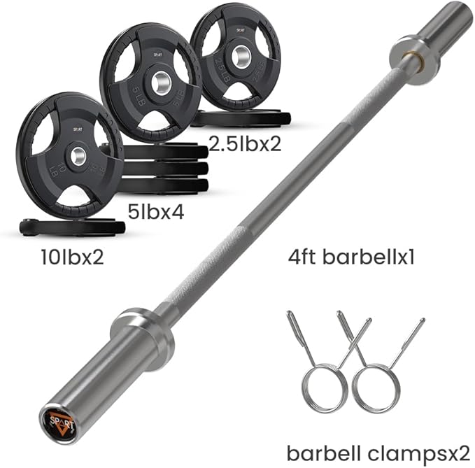 4FT Olympic Barbell Bar, 47Inch Straight Weight Bar with 2 Collars, Solid Olympic Bar with Bearings, 500Lbs Capacity Weightlifting Bar for Home Gym Strength Training, Suitable for 2 Inch Plates