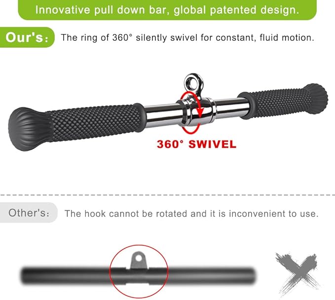 SELEWARE Rotating Straight Bar Cable Machines Attachments for Gym, Pull Down Bar Press Down Bar with Non-Slip Rubber Handle, Universal Attachment for Cable Machines