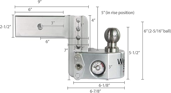 Weigh Safe Aluminum Adjustable Trailer Hitch - Towing Hitch with Built-In Tongue Weight Scale - Compatible with 2.5" Receivers - 4" Drop, Stainless Steel Tow Balls, 18,500 GTW, 2-Piece Lock Set