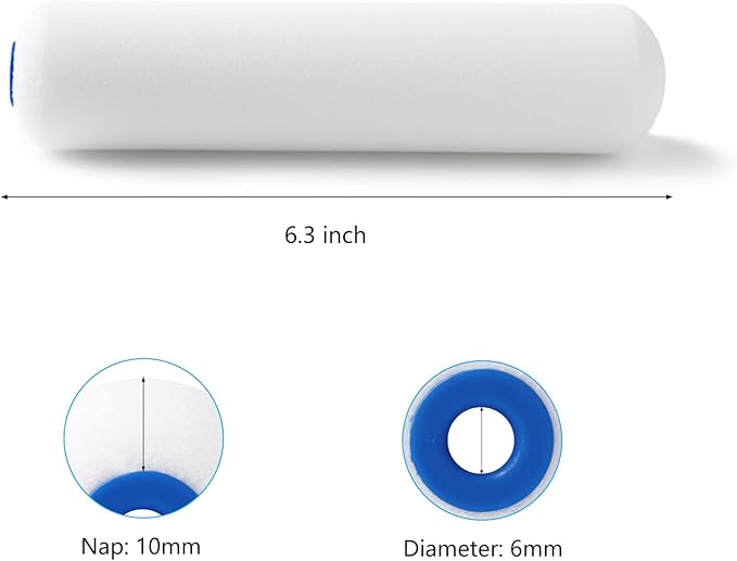 Mister Rui Foam Paint Roller, 10 Pack, 6 Inch Foam Roller, High Density Foam Roller Paint, Mini Foam Paint Roller 6 Inch, Use with All Paints, Painting in Smooth Surface