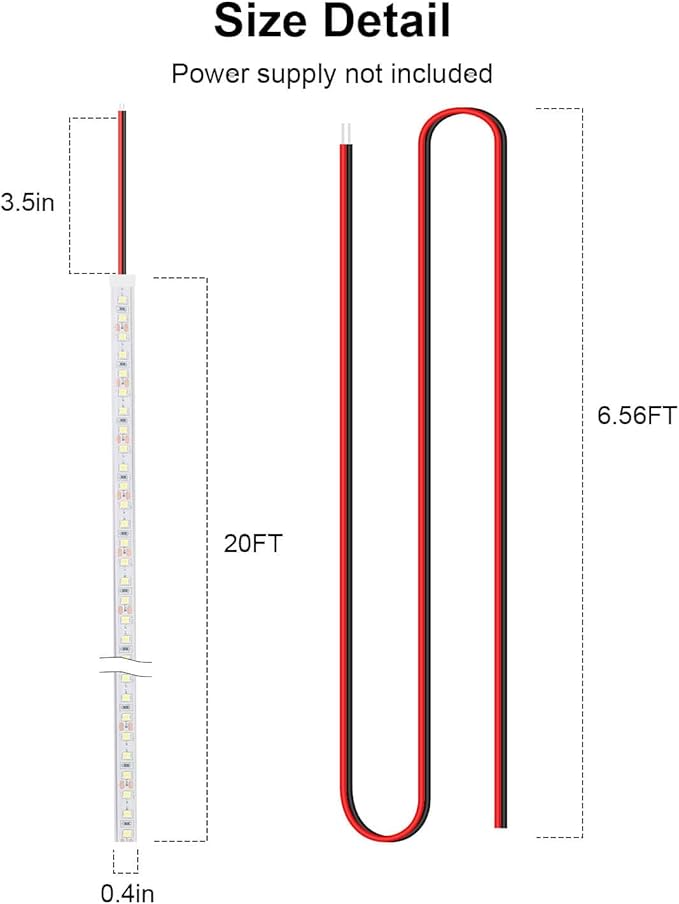 RV Awning Lights 12vdc 20ft White Exterior LED Strip Outdoor Camper Waterproof IP67 Motorhome Travel Trailer Canopy RV Underglow Tape Lights