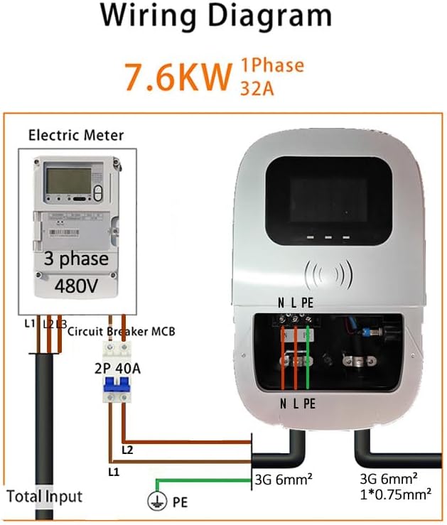 Smart EV Level 2 Charger, Electric Vehicle Charging Station, 110V-240V 32A Home Charger with LCD Display, Type 1 SAE J1772 Wall Connector, Hardwired Charger for Electric Car