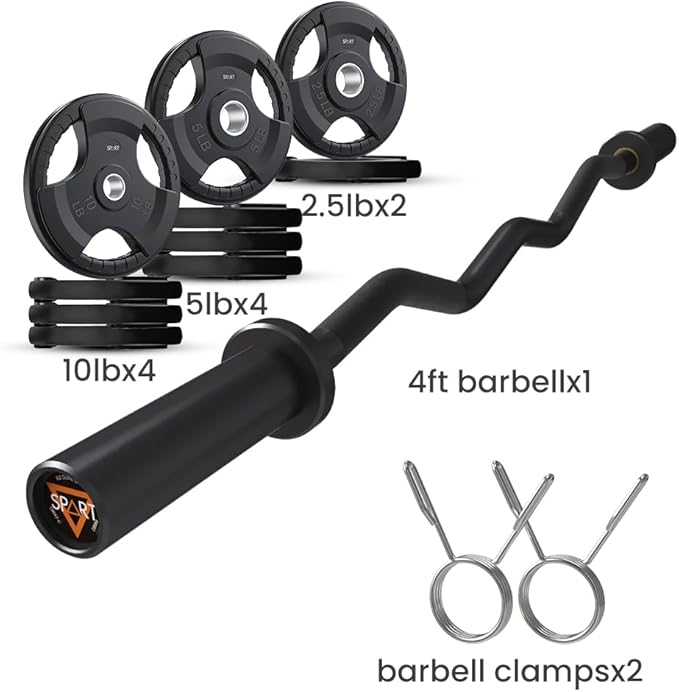Olympic EZ Curl Bar, 47INCH/4FT Strength Training Curling Bar with Knurled Grip, Chrome Finish, Copper Sleeve Barbell for 2-inch Weight Plates, 500 LBS Capacity