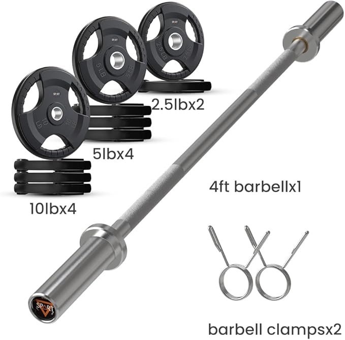 4FT Olympic Barbell Bar, 47Inch Straight Weight Bar with 2 Collars, Solid Olympic Bar with Bearings, 500Lbs Capacity Weightlifting Bar for Home Gym Strength Training, Suitable for 2 Inch Plates
