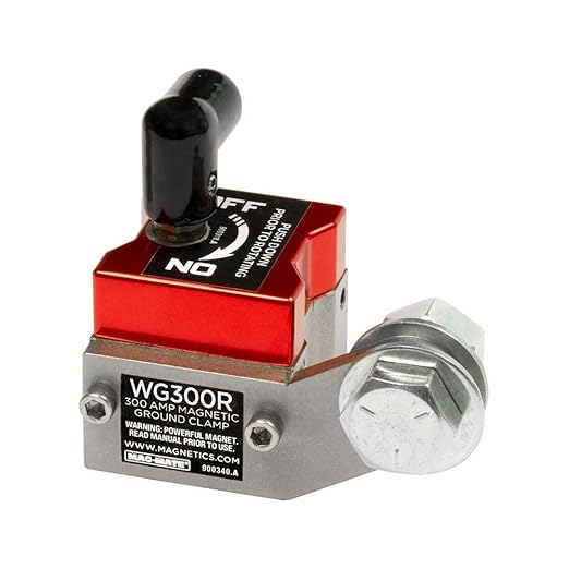 MAG-Mate WG300R On/Off Magnetic Welding Ground, Powerful Magnets and Welding Accessories, 150 lbs. Holding Capacity, 300 AMP, Red/Silver