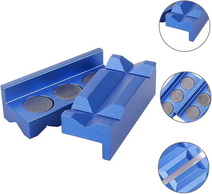 BARTOO Aluminum 4" Vise Jaws Pads, Magnetic Reversible Pipe Vise, AN Fitting Vice Jaw Covers, Professional Grade Multi-Purpose Vise Jaw Protective Inserts for Any Metal Bench Vice (4", Blue)