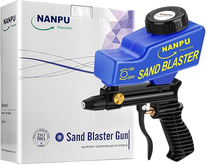 NANPU Light-Duty Air Sandblaster Gun Kit with Gravity Feed, Ceramic Nozzle, Metal Body, for Small Project Surface Prep, Paint & Rust Removal, Metal/Wood/Glass Etching, Requires Air Compressor