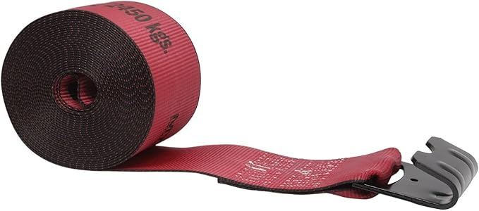 Mytee Products Kinedyne Winch Straps 4" x 30" Red Heavy Duty Tie Down with Flat Hooks WLL# 5400 lbs | 4 Inch Cargo Control for Flatbed Truck Utility Trailer (10 Pack)