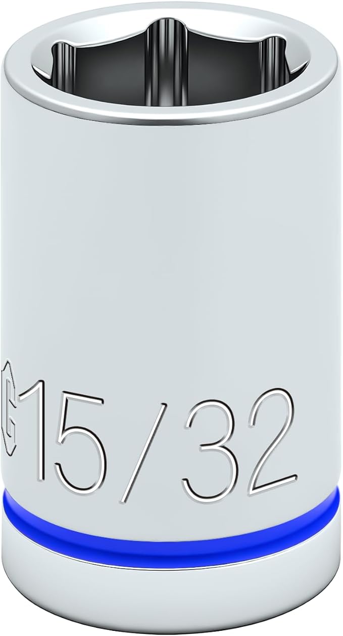 6-Point Shallow Impact Socket, 3/8-Inch Drive 15/32" Socket, CR-V Drive Socket for Auto Repairing and Household