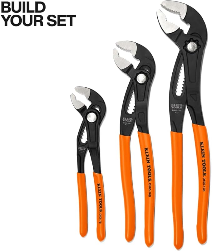 Klein Tools D50510B 10-Inch Adjustable Pliers, Quick-Adjust Klaw Pump Pliers, V-Jaw, Hardened Teeth for Maximum Torque