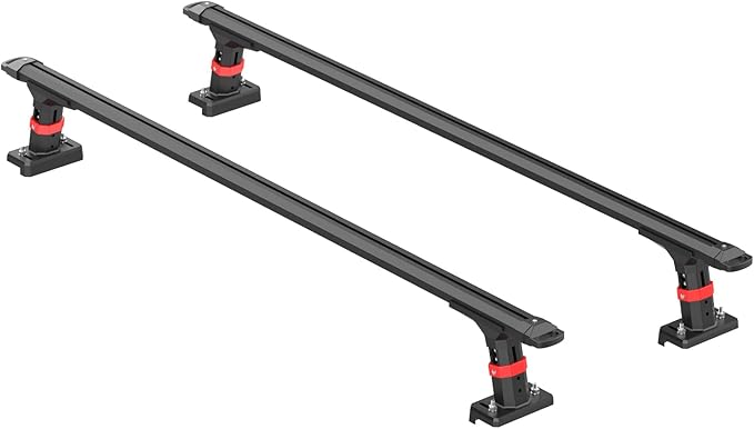 Truck Bed Rack, Adjustable Aluminum Truck Bed Ladder Rack, Heavy Duty Truck Ladder Rack Crossbar Cross Bar Extendable Heavy Duty Steel Cargo Rack for Kayak, Surfboard, Lumber,Ladder (800lbs Capacity)