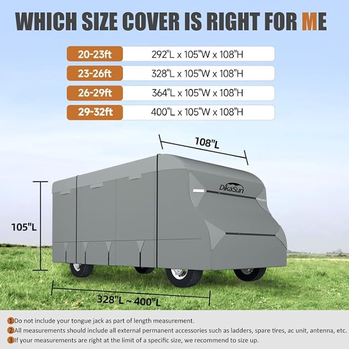 Class C RV Cover 7 Layers Top Motorhome Cover 26-29 FT Heavy Duty Anti-UV Camper Cover Windproof Ripstop Class C Travel Trailer Cover