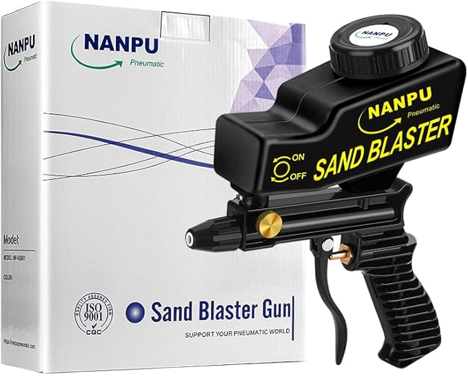 NANPU Light-Duty Air Sandblaster Gun Kit with Gravity Feed, Ceramic Nozzle, Metal Body, for Small Project Surface Prep, Paint & Rust Removal, Metal/Wood/Glass Etching, Requires Air Compressor
