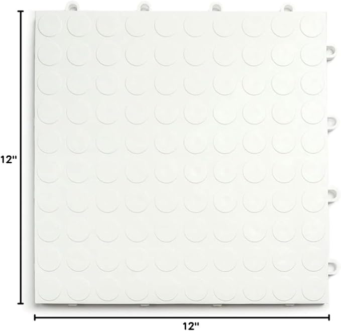 Big Floors GarageDeck Coin Pattern, Durable Copolymer Interlocking Modular Non-Slip Garage Flooring Tile (White, 24 Pack of 12 x 12" Tiles)