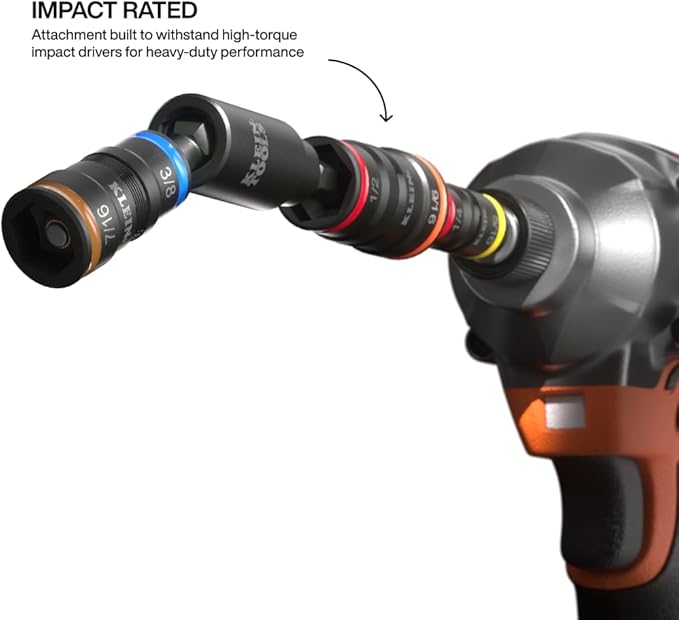 Klein Tools 32984 Impact Socket Set with Swivel Adapter, SAE Socket Set, 25-Degree Swivel Head, 6 Hex Sizes, Nut Driving, 6-Piece