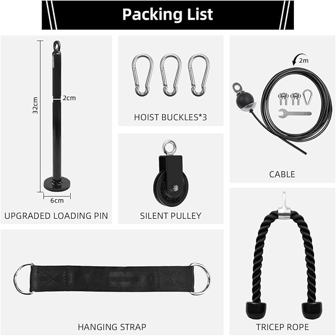 LAT and Lift Pulley System, Weight Cable Machine for Power Cage & Squat Rack, LAT Pulldown Attachments for Triceps Pull Down, Biceps Curl, Back & Forearm Workouts - Home Gym Equipment