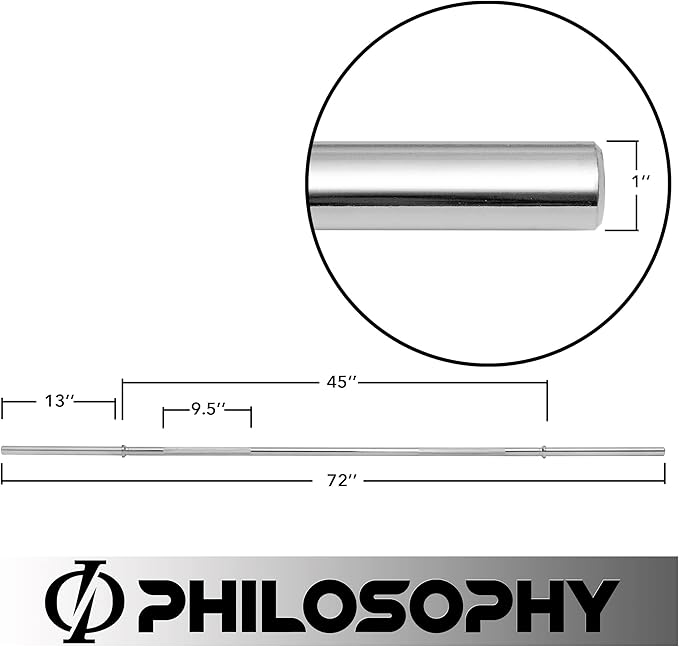 Philosophy Gym 1" Standard Weightlifting Barbell - Straight Bar with Smooth Sleeves