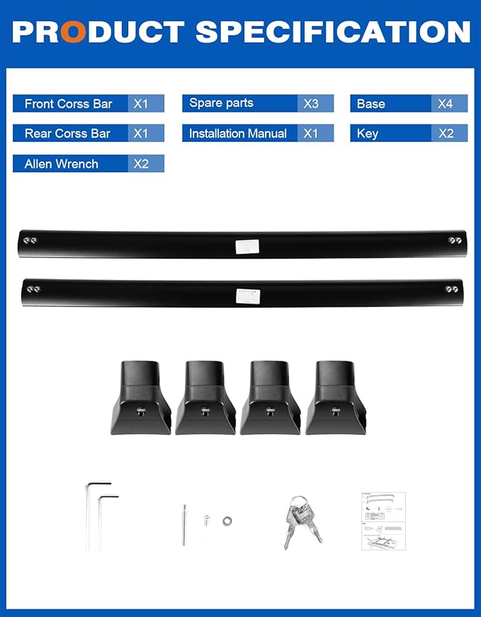 Heavy Duty 260lbs Lockable Roof Rack Cross Bars Compatible with Jeep Grand Cherokee 2011-2021 (with Grooved Side Rails), All-Metal Aluminum Crossbars Rooftop Cargo Bag Kayak Luggage