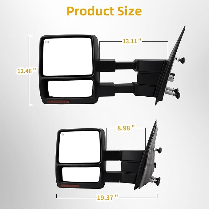 DWVO Towing Mirror Compatible with 2007-2014 Ford F150 Series Pickup Mirrors, Power Heated LED Signal Puddle Light Manual Telescoping (a Pair)