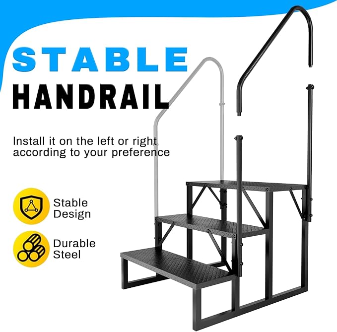 RV Step 3 Step Ladder, Upgrade RV Step with Handrails, Heavy Duty RV Stairs with Anti-Slip Pedal Hot Tub Steps, Removable Camper Step for Spa/Porch/Pet/Mobile Home(2 Handrails