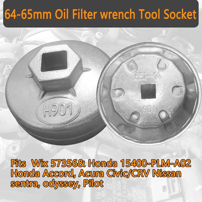 64-65mm 14 Flutes 901Oil Filter Wrench Tool Socket - Compatible with Wix 57356 & Honda 15400-PLM-A02 | Fits Honda Accord, Acura Civic/CRV, Nissan Sentra, Odyssey, Pilot