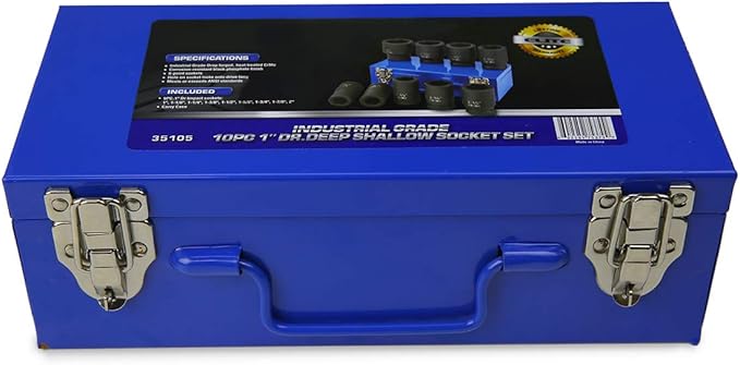 Stark USA 9-Pieces 1" DR Drive Deep Impact Socket Set 6-Point (1-Inch - 2-Inch) 9pc Impact Socket Set Carrying Case