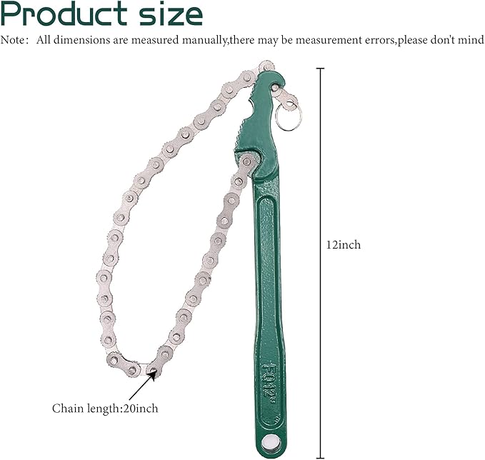 12 Inch Heavy Duty Reversible Chain Spanner Fits 1.5" to 6" Diameter Oil Filter Wrench, Adjustable Oil Fuel Filter Chain Tool