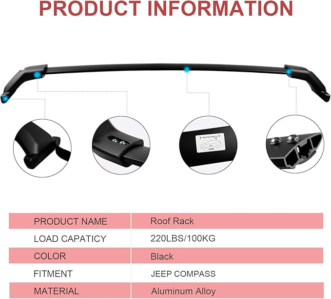 KINGGERI 260lbs Roof Racks Cross Bars Fit for Jeep Compass 2018-2025, Aluminum Heavy Duty Roof Rails Crossbars Rooftop Cargo Basket Carrier Bag Luggage Rails Kayak Canoe Snowboard Skiboard Bike